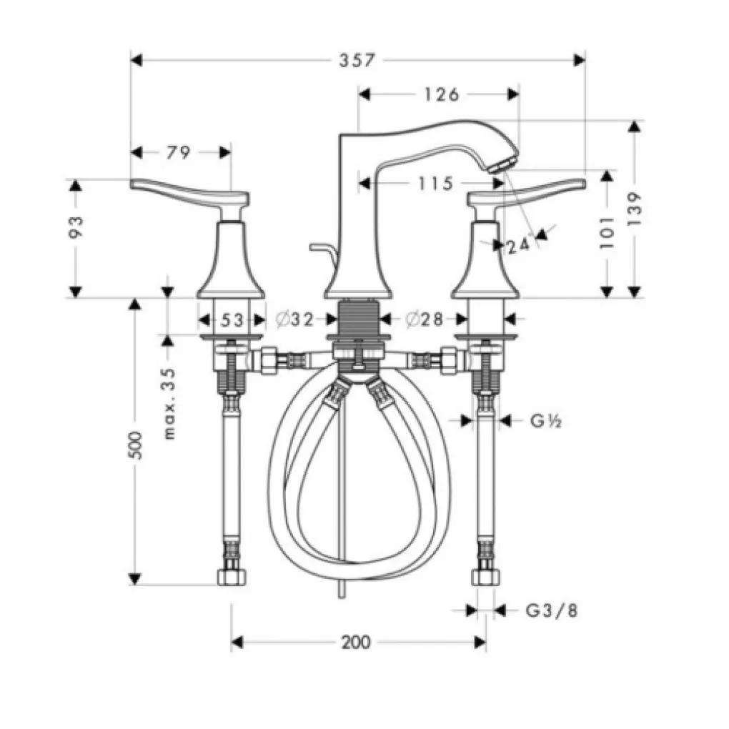 Смеситель для раковины двухвентильный Hansgrohe Metris Classic (31073000)- Фото 2